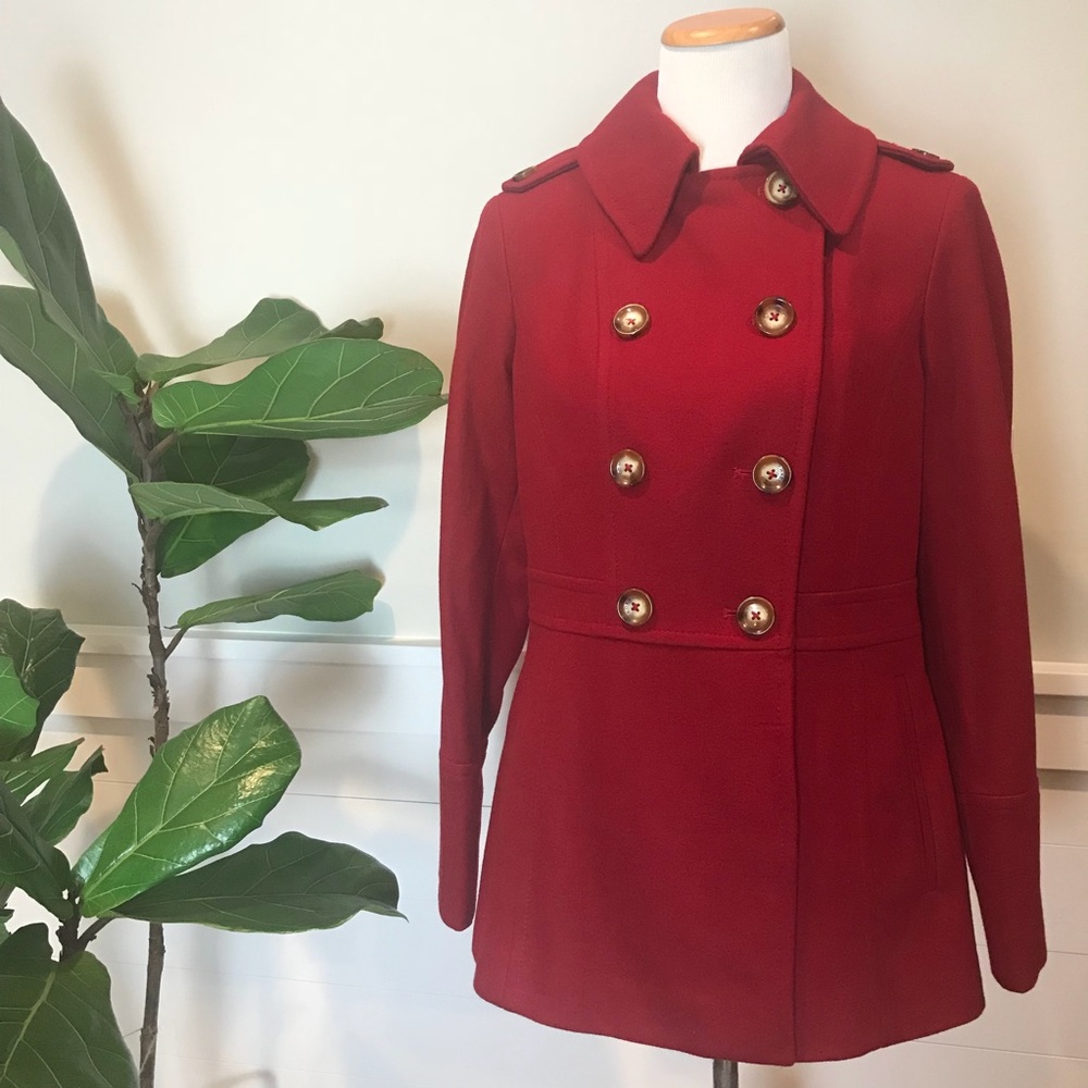 Michael Kors Red Double Breasted Pea Coat